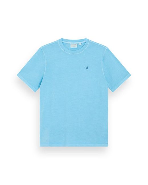 Scotch & Soda Blue Garment Dye Logo Crew T-shirt for men