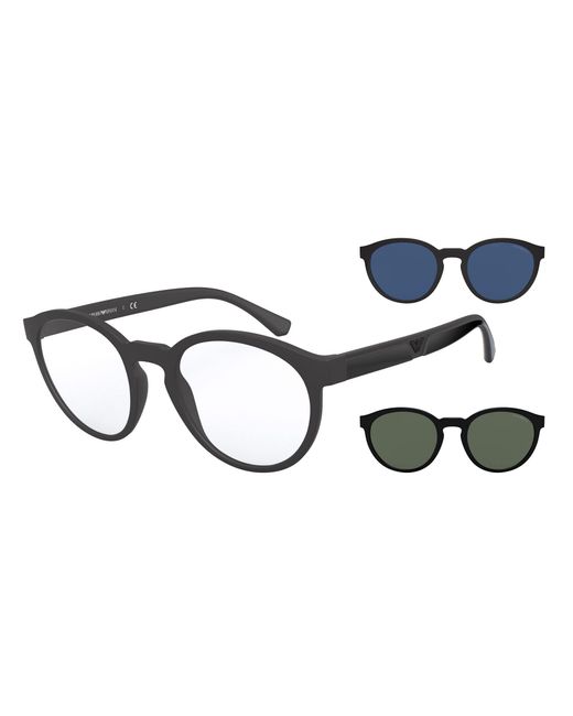 Emporio Armani Black Ea4152f Low Bridge Fit Prescription Eyewear Frames With Two Interchangeable Sun Clip-ons Round for men