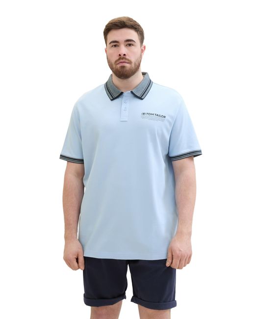 Tom Tailor Plussize Basic Piqué Poloshirt mit Logo-Print in Blue für Herren