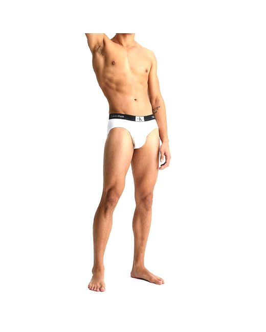 Calvin Klein 3er Pack Hip Briefs Unterhosen Baumwolle mit Stretch in White für Herren