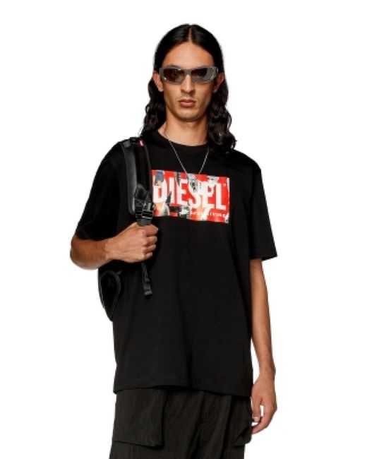 T-shirt con stampa peel-off di DIESEL in Black da Uomo