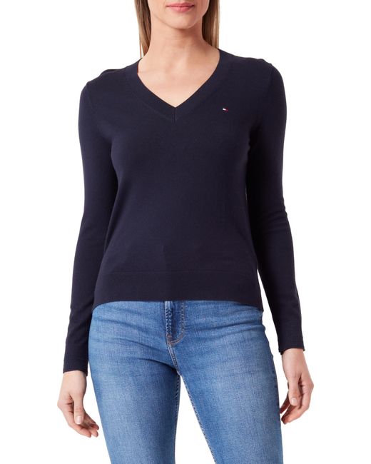 Tommy Hilfiger Co Jersey Stitch V-nk Sweater Pullover Trui in het Blue