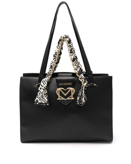 Love Moschino Black Scarf-Embellished Tote Bag