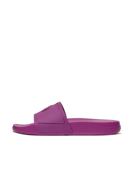 Fitflop Purple Eq3-a29 Iqushion Slides Ladies Miami Violet Rubber Arch Support Slip On Beach & Pool Shoes