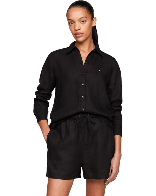 Tommy Hilfiger Black Linen Relaxed Shirt Ls Ww0ww42037 Casual