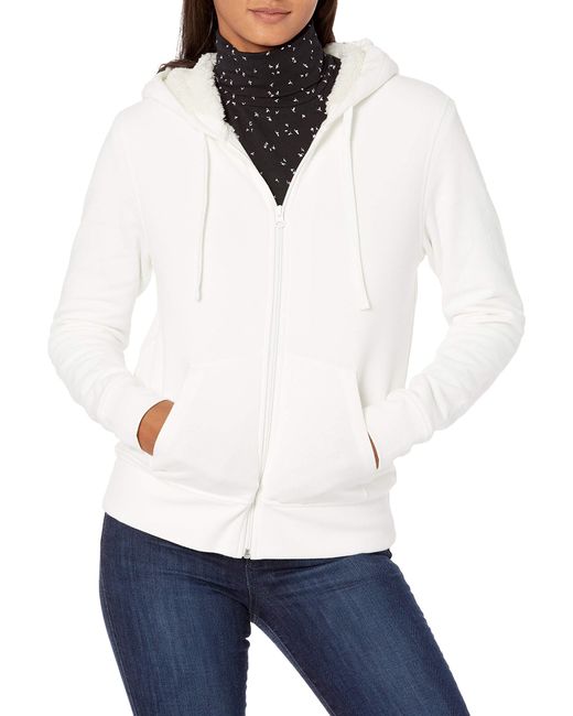 Amazon Essentials Sherpa Gevoerd Full-zip Hoodie Sweater in het White