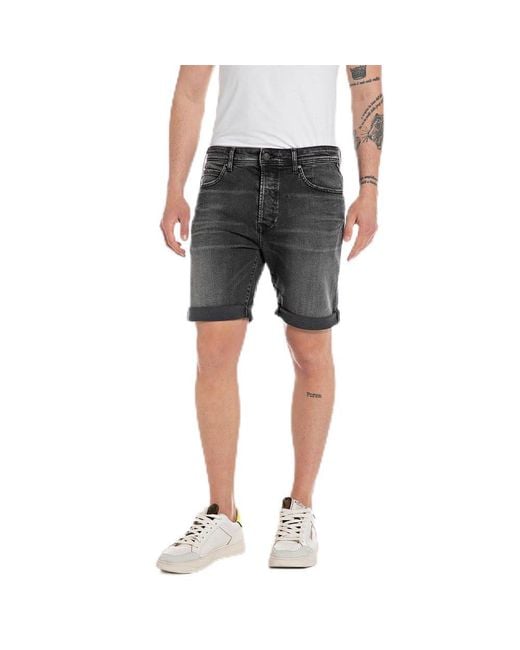 Replay Gray Jeans Shorts With Stretch