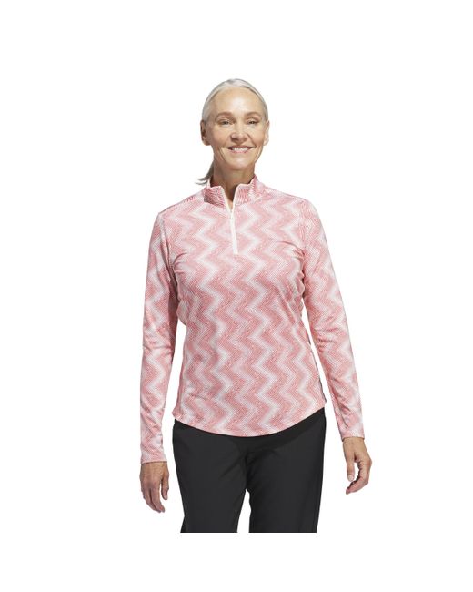 Adidas Pink Ultimate365 Printed Quarter-zip Mock Golf Shirt
