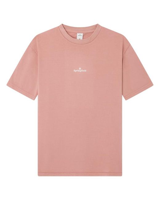 Reconsider Short Sleeve T-Shirt with Small Logo ON Chest and Washed Look Camiseta Springfield de hombre de color Pink