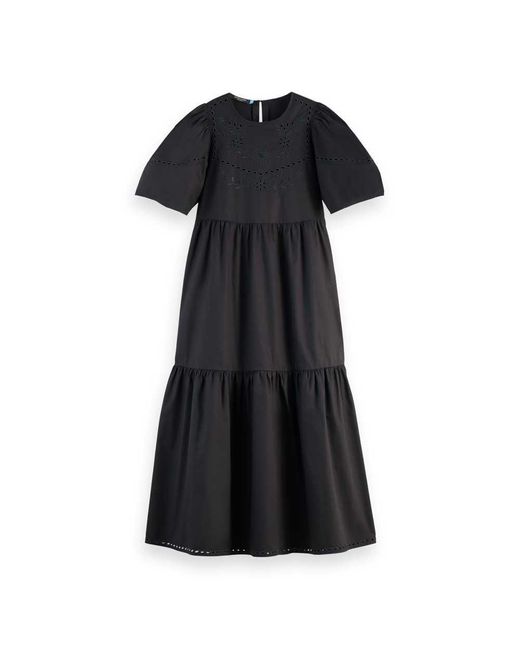 Scotch & Soda Black Cotton Twill Embroidered midi Casual Dress