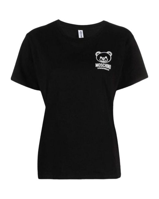 Moschino Black Schwarzes -T-Shirt mit Logo-Print auf der Brust