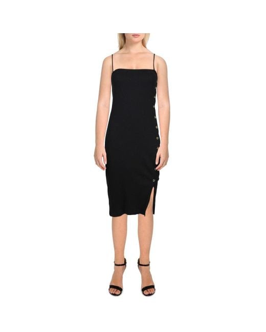 Ribbed Button-down Sheath Dress Black 