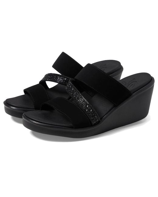 Skechers Black Rumble On-social Glam Wedge Sandal