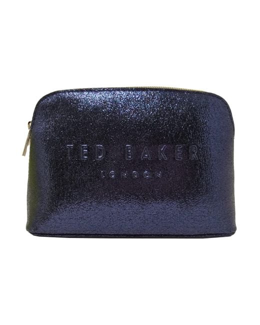 Ted Baker Ailieen Patent Saffiano Make-up Cosmetic Bag Case In Navy Blue Glitter