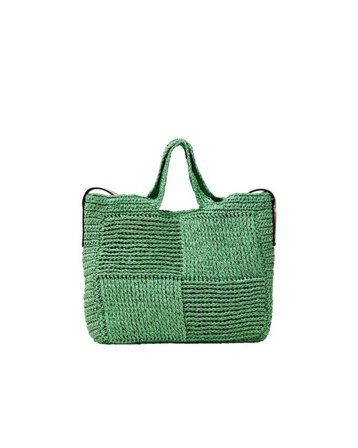Esprit Green Basttasche aus Webstoff mit Details in Lederoptik