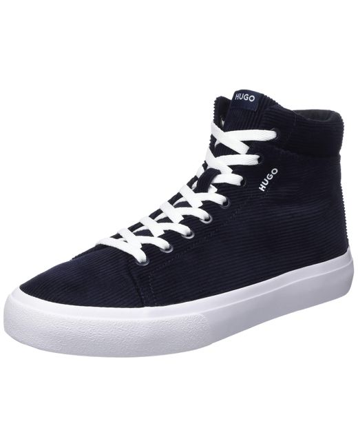 HUGO Blue Cotton-corduroy High-top Trainers With Vulcanised Sole for men