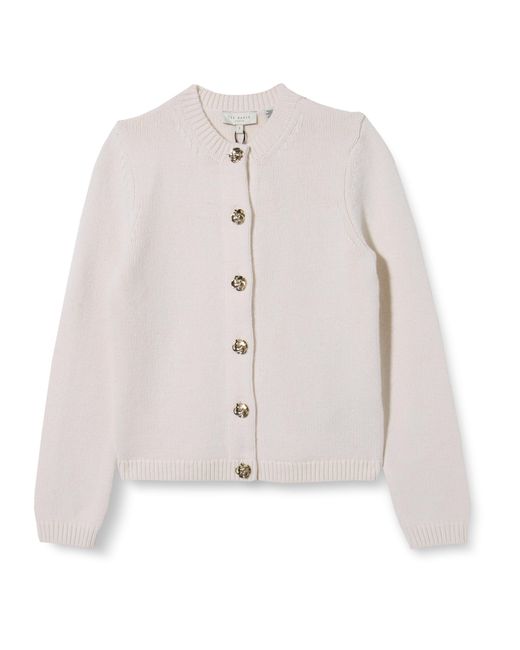 Ted Baker White S Wmk-jaycey-rose Button Crew Neck Cardigan Sweater