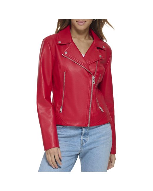 Levi's Vegan Leather 538 Moto Jacket in Red | Lyst