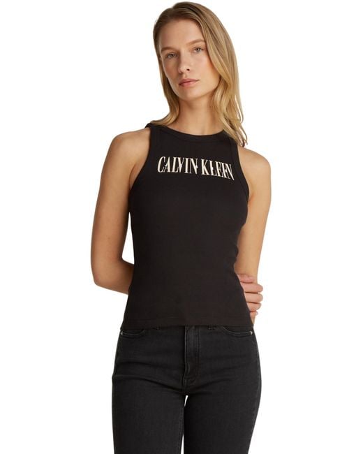 Donna Canotta Varsity Rib Slim Fit di Calvin Klein in Black