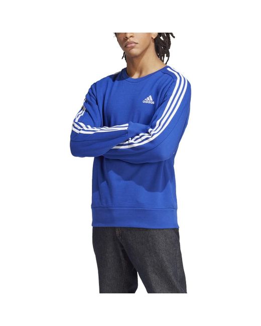 Adidas Blue Essentials French Terry 3-stripes Sweatshirt for men