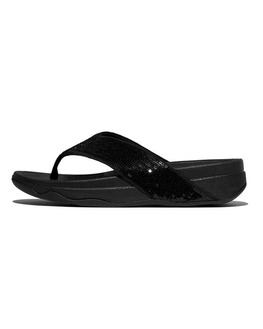 Fitflop Black Surfa Sequin Toe-post Sandals Wedge