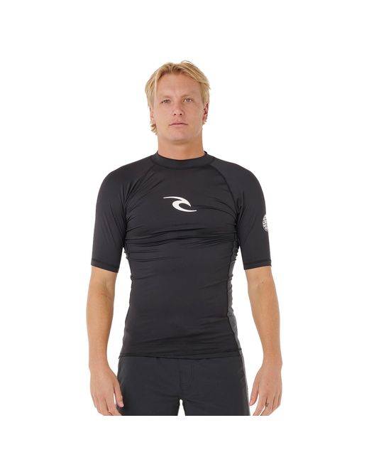Rip Curl Waves Kurzarmshirt UPF 50 UV Sonnenschutz Rash Vest Top schwarz in Black für Herren