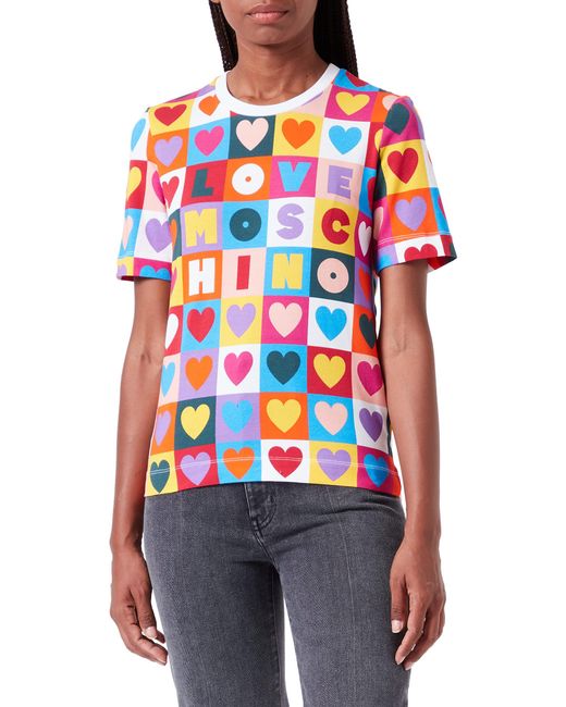 Short Sleeves Regular Fit Printed Hearts and Squares T-Shirt Love Moschino en coloris Multicolor
