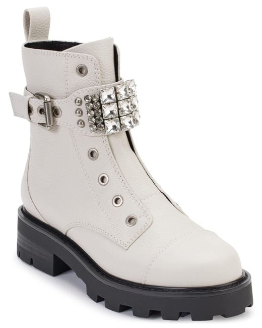 Karl Lagerfeld Black Paris Maeva Lug Sole Combat Boot With Crystal Emellishment Fashion