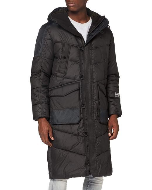 G-Star RAW Black Utility Quilted Hdd Extra Long Parka for men