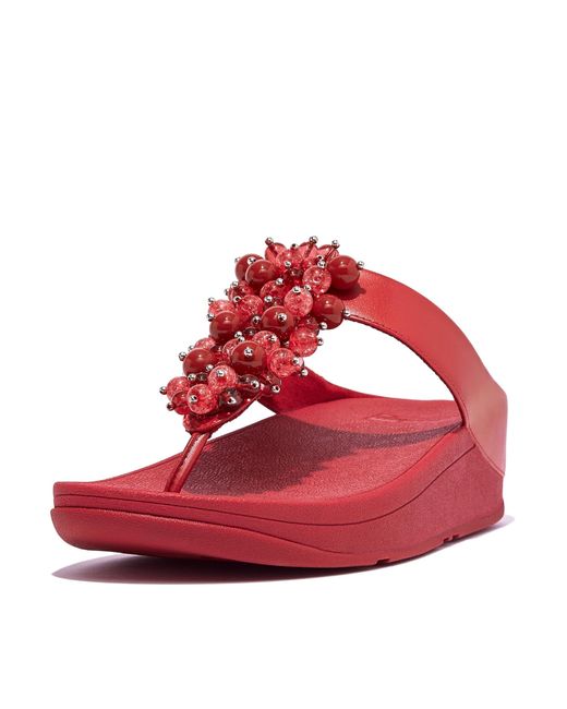 Fitflop Red Fino Bauble-bead Toe-post Sandals
