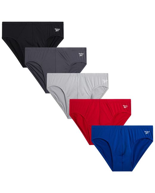 Reebok Red 5 Pack Quick Dry Low Rise Performance Underwear Briefs - Soft Stretch Athletic Bikini Briefs for men