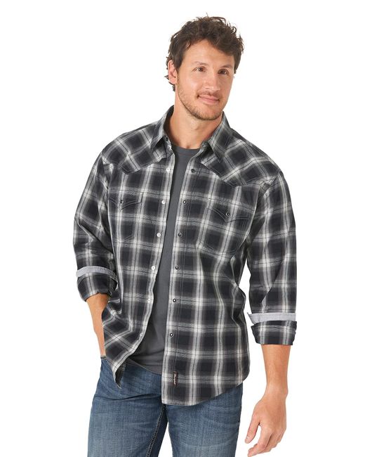 Wrangler Gray Retro Two Pocket Long Sleeve Snap Shirt for men
