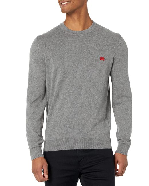 HUGO Gray Crew Neck Square Logo Cotton Sweater for men