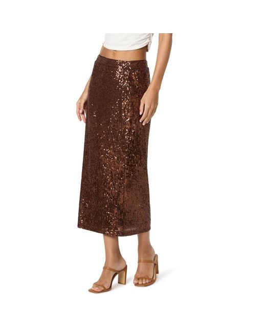 The Drop Brown Bianca Sequin Midi Skirt