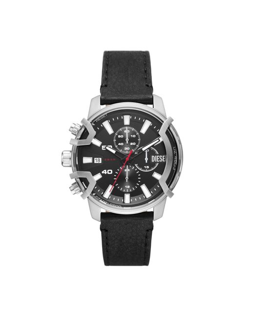 DIESEL Black Dz4603 Griffed Stainless Steel And Leather Watch