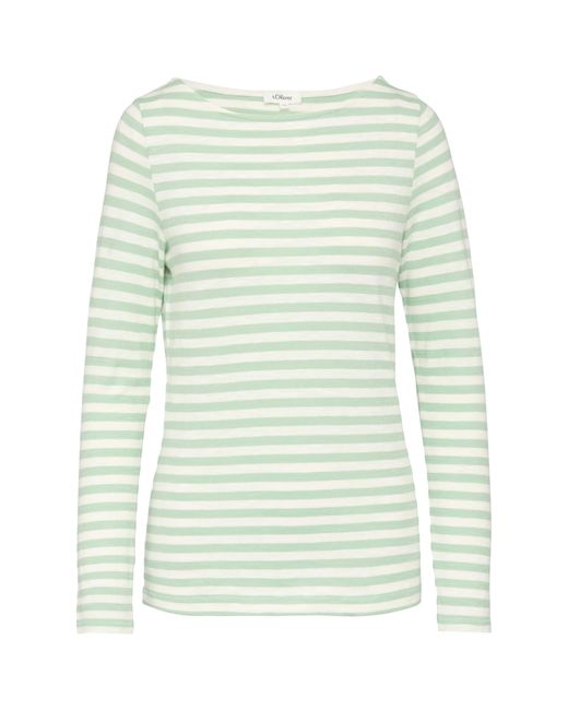S.oliver Green Geringeltes Langarmshirt aus Flammgarn mit U-Boot-Ausschnitt Minze 38