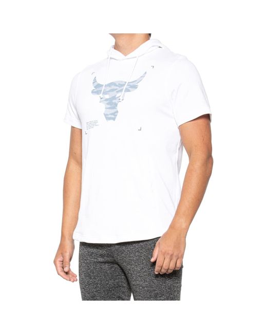 Under Armour White Project Rock Terry Bull Short Sleeve Hoodie Shirt for men