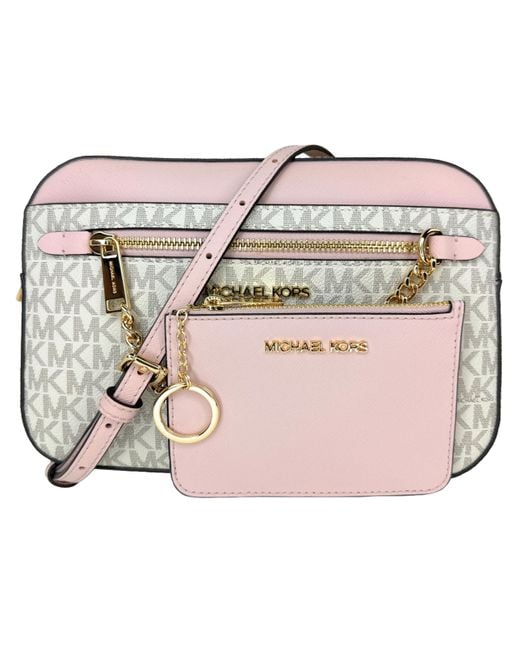 Michael Kors Pink Jet Set Large Logo Crossbody Bag With Matching Logo Coin Pouch