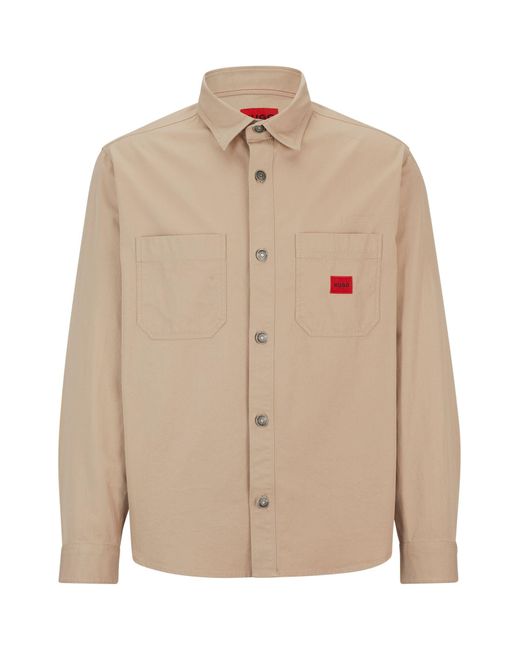 HUGO Natural Oversized-fit Shirt In Cotton Twill With Logo Label for men