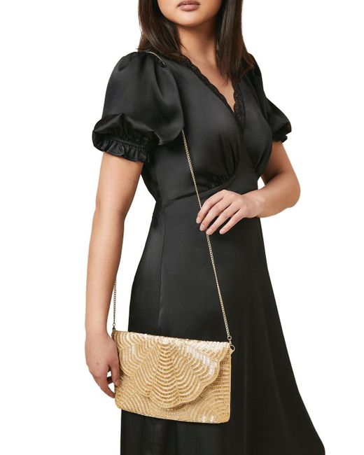 Dorothy Perkins Black Beaded Scallop Clutch With Detachable Strap