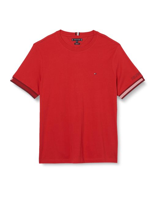 Tommy Hilfiger Red Short-sleeve T-shirt Flag Cuff Tee Crew Neck for men