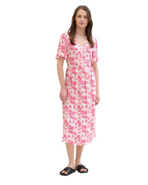 Tom Tailor Pink Basic Sommer-Kleid mit Allover Print