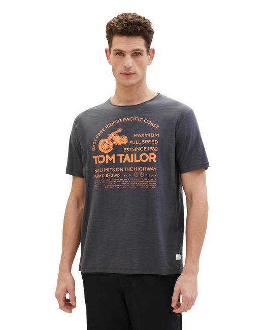 Tom Tailor T-Shirt mit Biker-Print aus Baumwolle in Gray für Herren