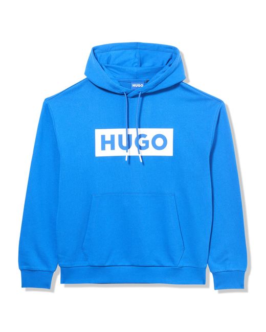 HUGO Blue Logo Stripe Cotton Hooded Sweatshirt for men