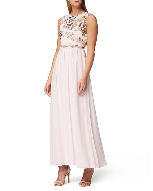 TRUTH & FABLE Chiffon Lace Trim Bridesmaid Maxi Dress in Pink | Lyst