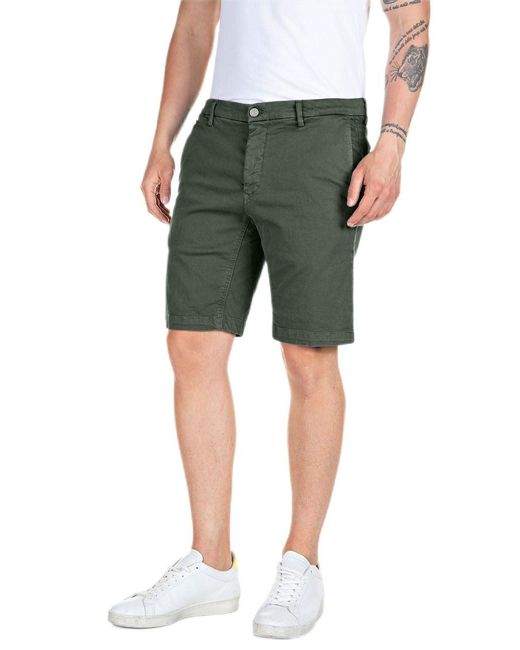 Replay Green Hyperchino Shorts Regular Fit With Stretch for men