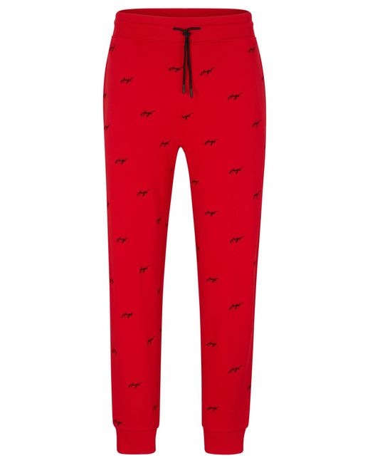 HUGO Red Cotton-terry Tracksuit Bottoms With Handwritten Logo Embroidery for men