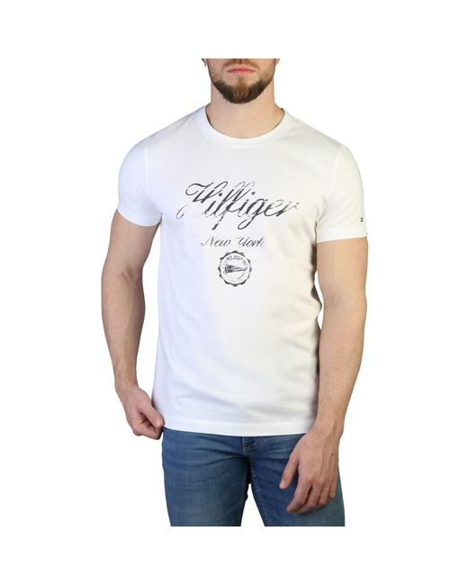 T-Shirt ches Courtes Faded Script Print Slim Tommy Hilfiger pour homme en coloris White