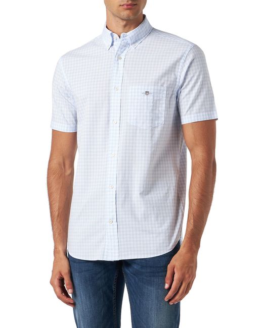 Gant White Reg Poplin Gingham Ss Shirt for men