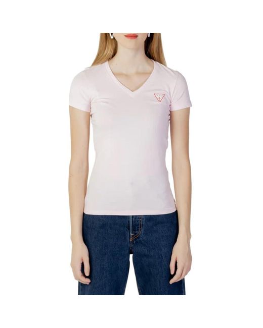 T-Shirt Rose Mini Triangle Rose S Guess en coloris White